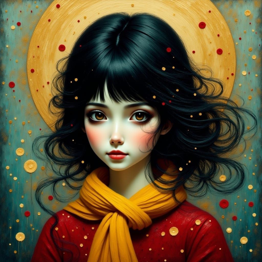 Gothic Beauty in Scarlet and Gold