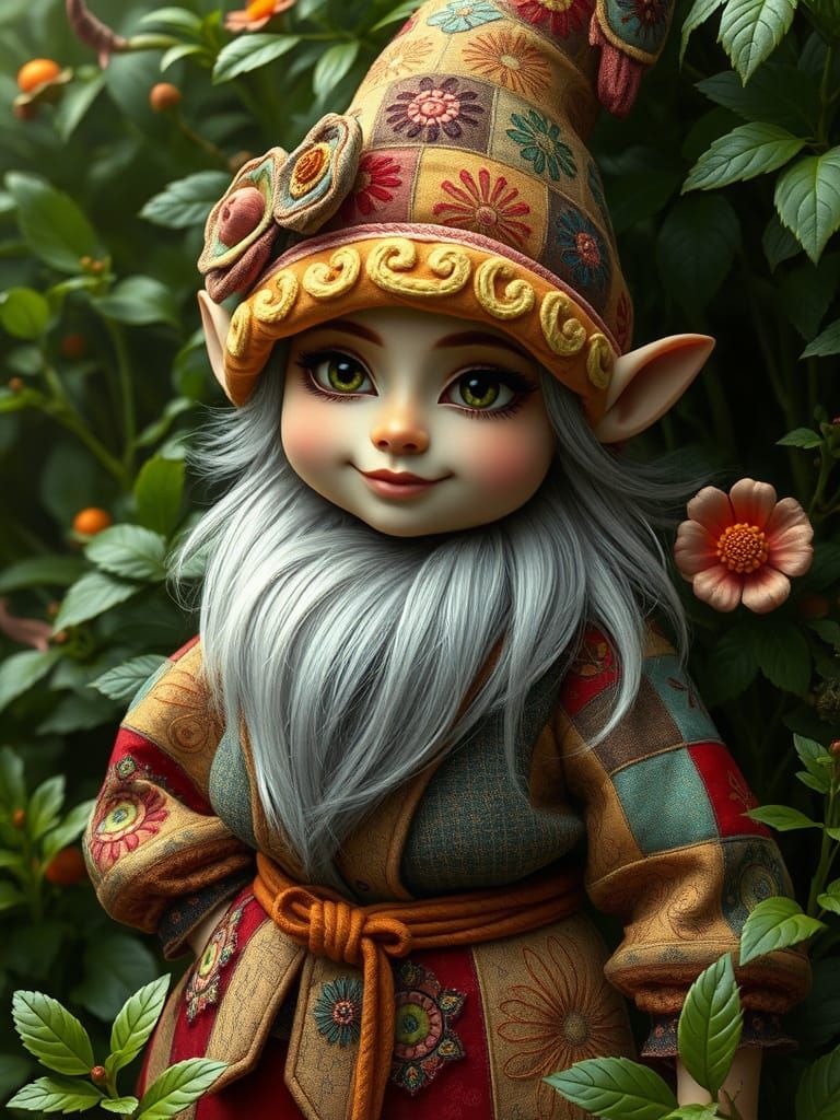 Gnome Woman in Quilted Fashion: Digital Painting