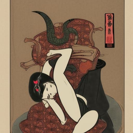 Small Demon in Teacup in Shunga Style