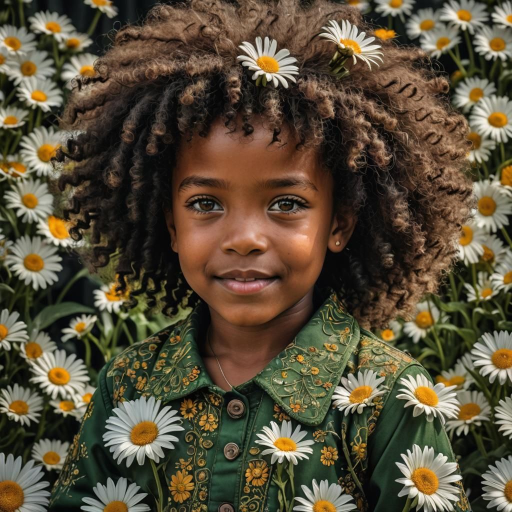 Toddler with Daisies in Hyperrealistic Style
