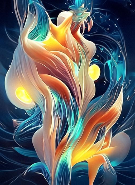 Ethereal Fire Elemental in Fractal Sci-Fi Style