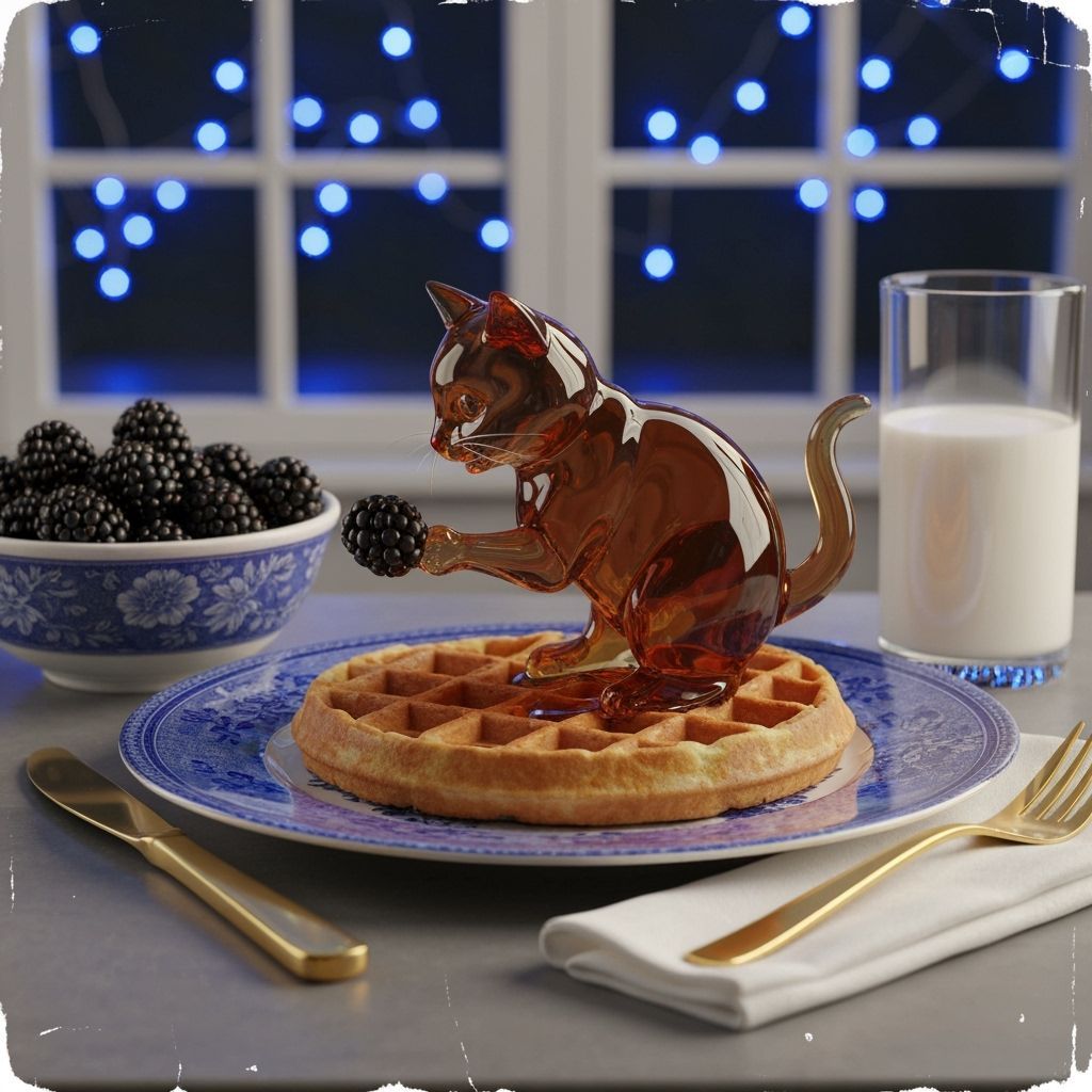 Syrup Cat Batting Blackberry on Waffle