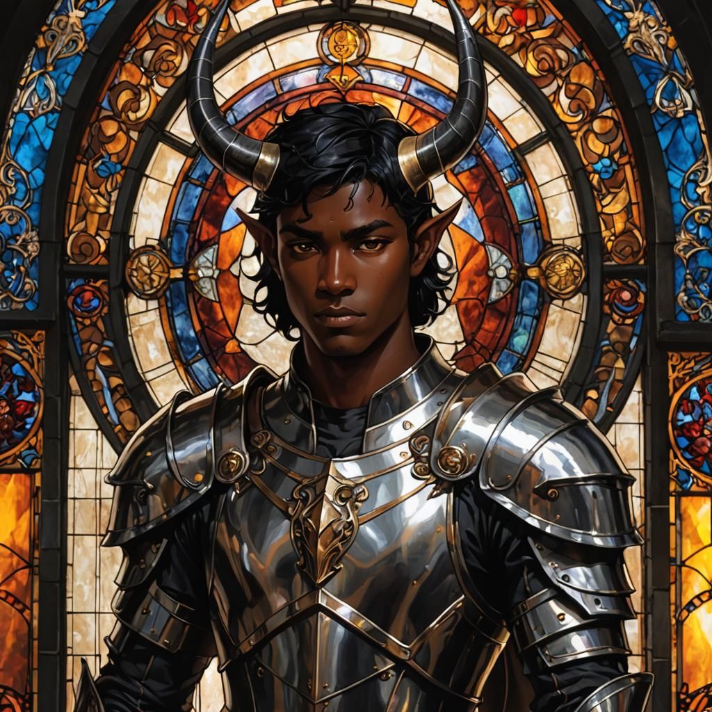 Armored Youth with Horns in Stained Glass