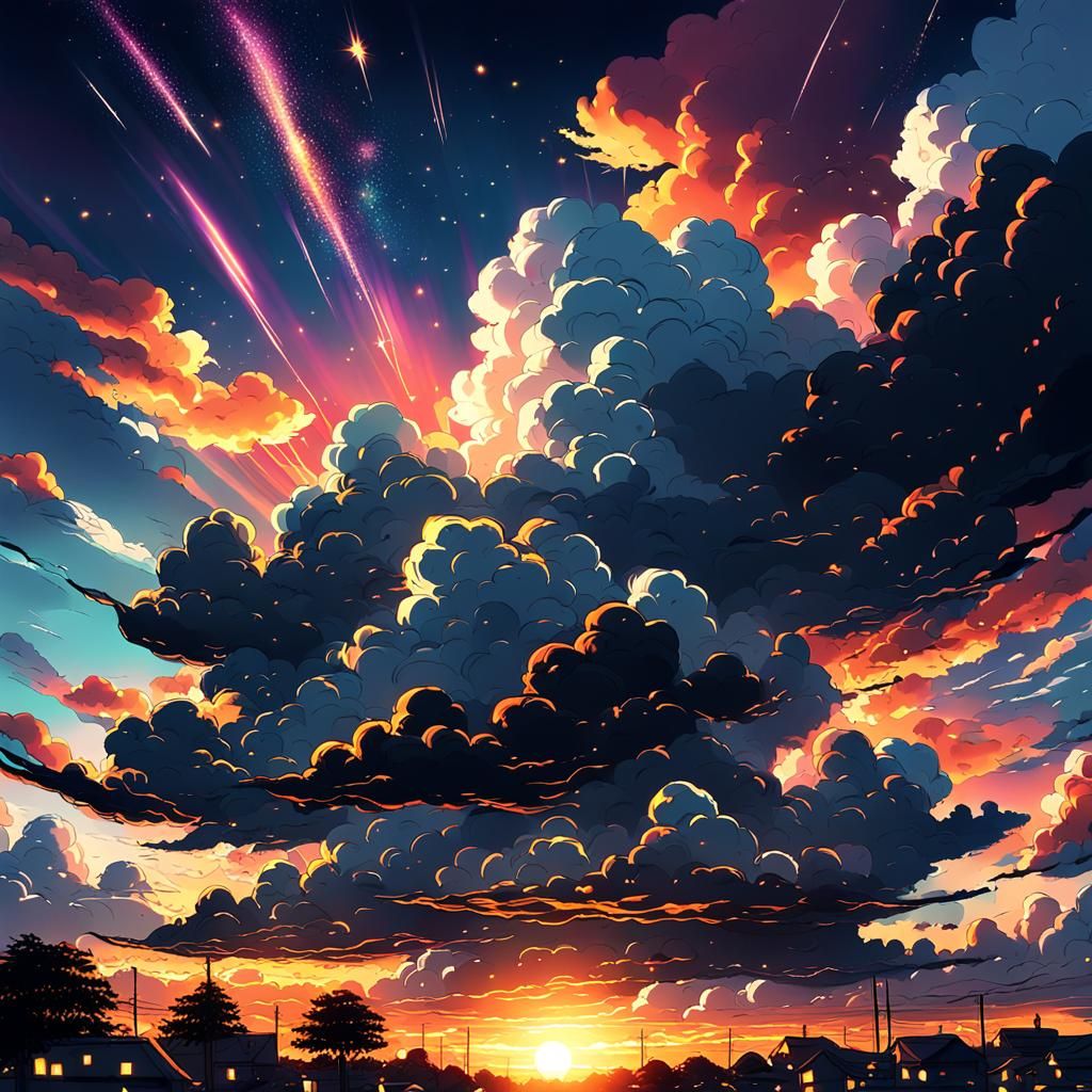 Sinister Surrealism: Anime Clouds in Sunset Sky