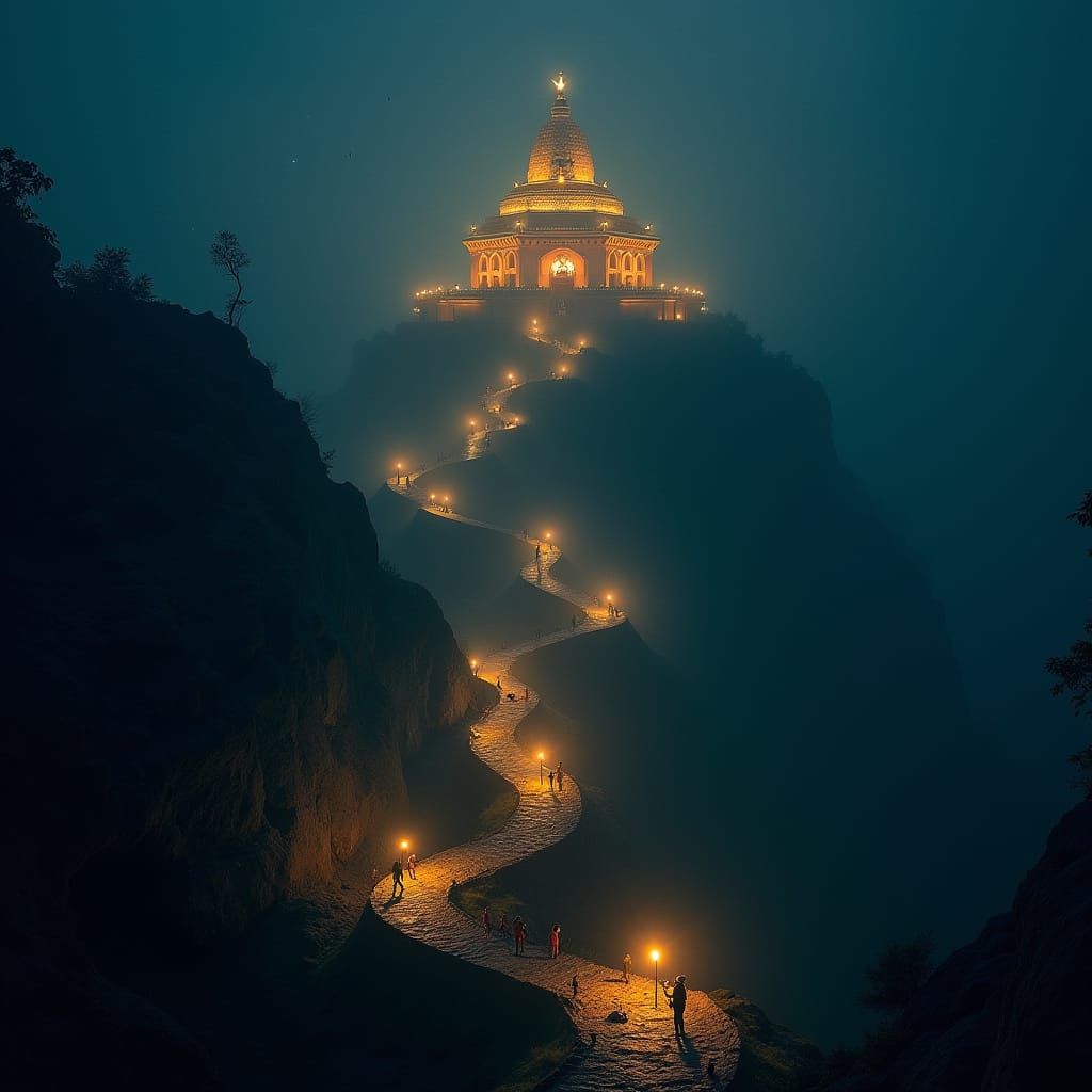 Vaishno Devi Temple Radiating Light at Night
