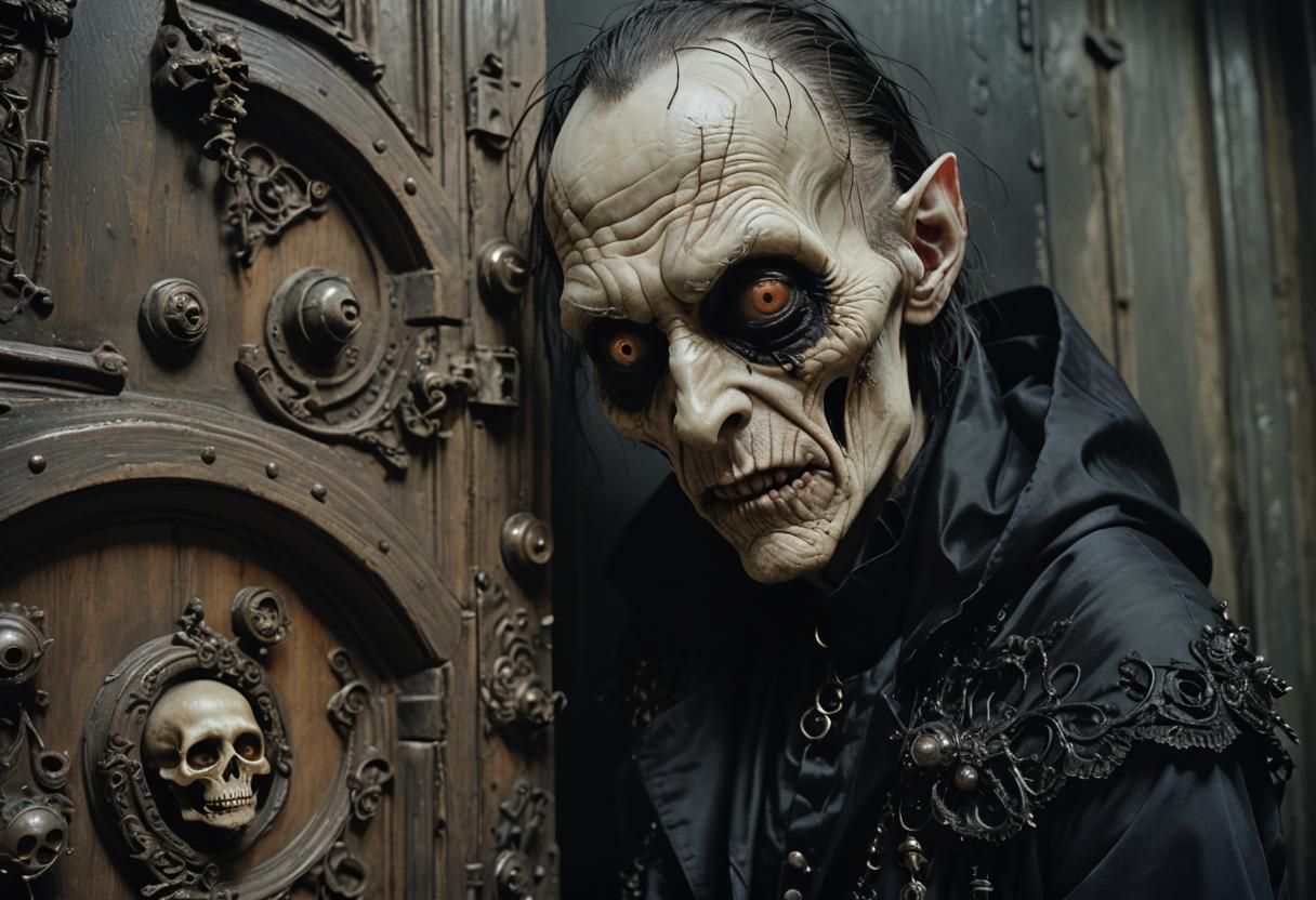 Gothic Portrait with Integrated Doors and Creature