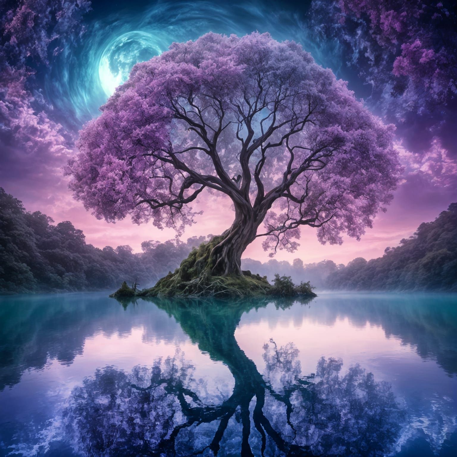 Symmetrical Reflection with Pink, Purple, Blue, Green