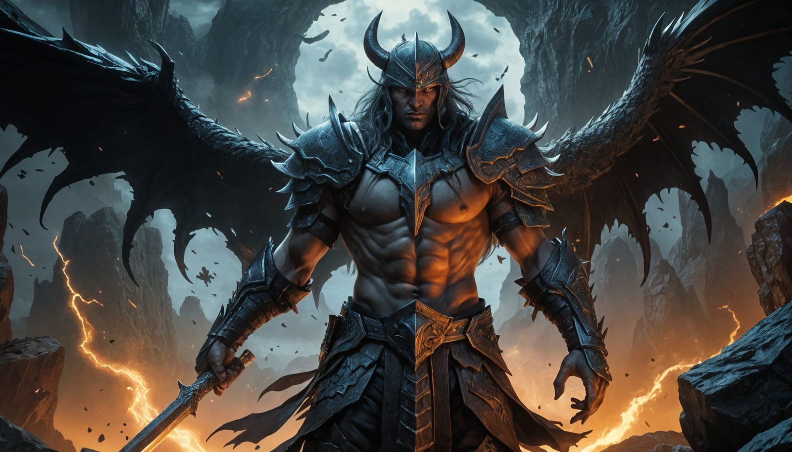 Dark Fantasy Warrior Overcomes the Shadows