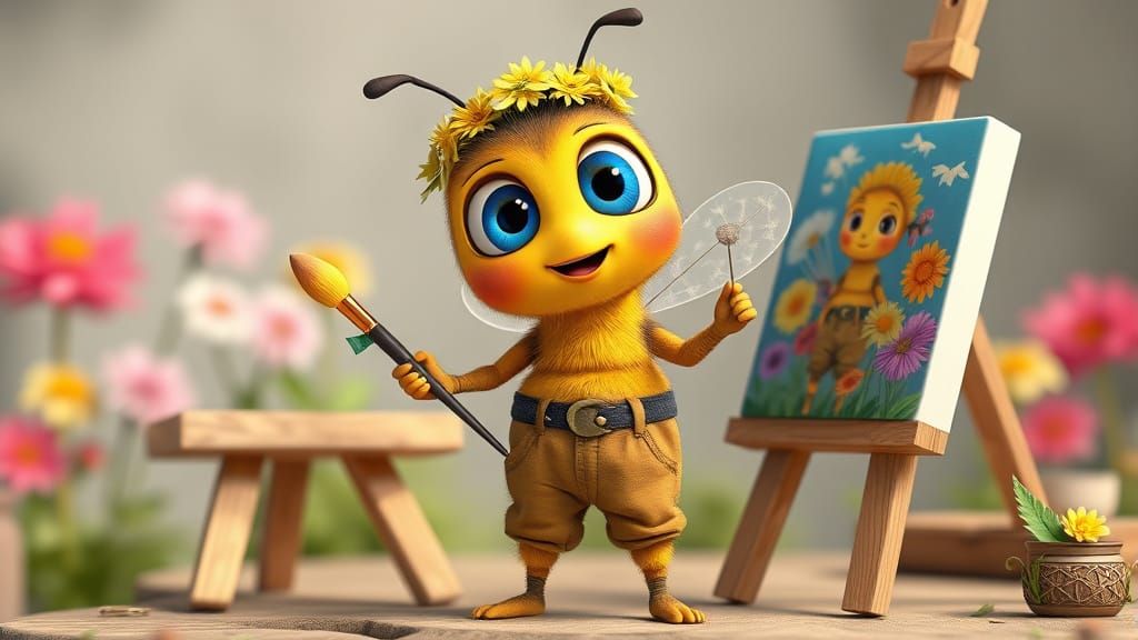 Charming Artist Bee in Whimsical Studio