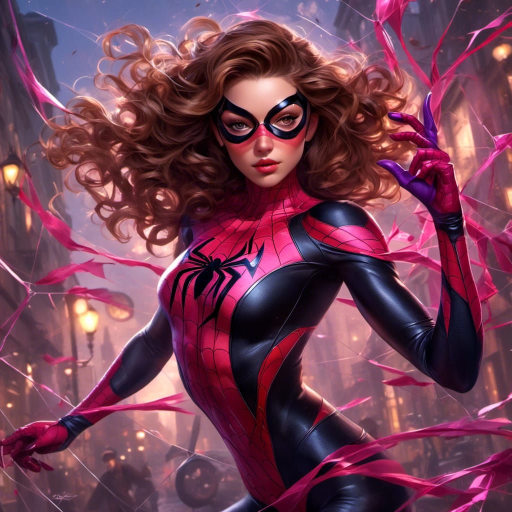 Spider-Woman in Pink and Purple Suit: 3D Anime Art