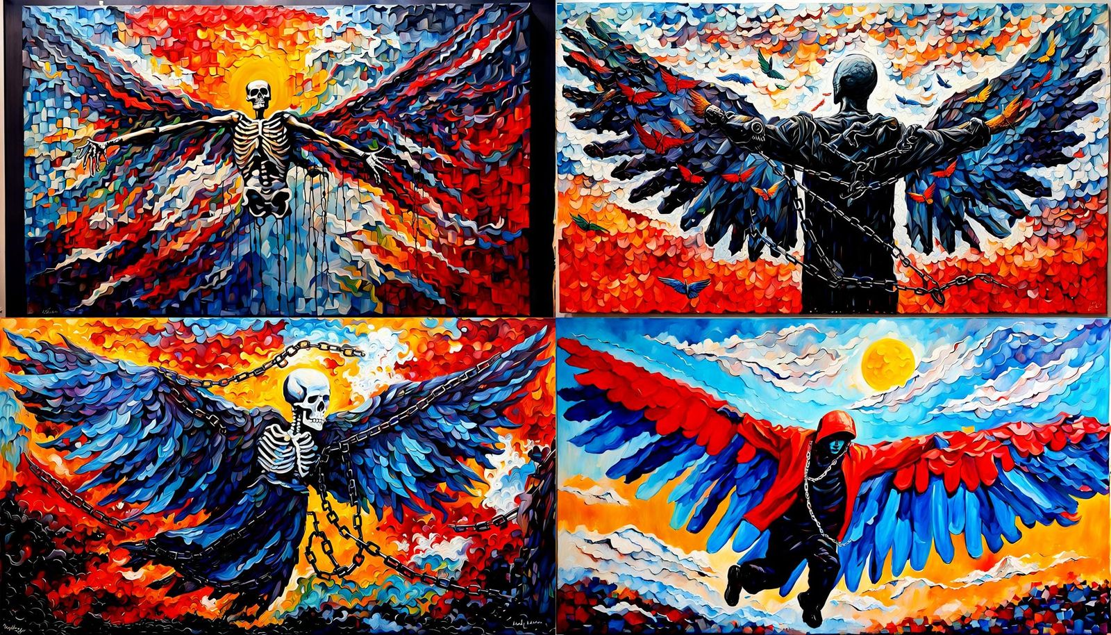 Death with Wings: Impasto Acrylic Painting of Freedom