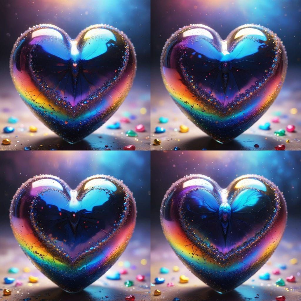 Majestic, Iridescent Heart Figurine with Pastel Rainbow Core