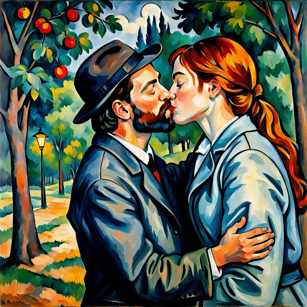 The Kiss in Post-Impressionist Style