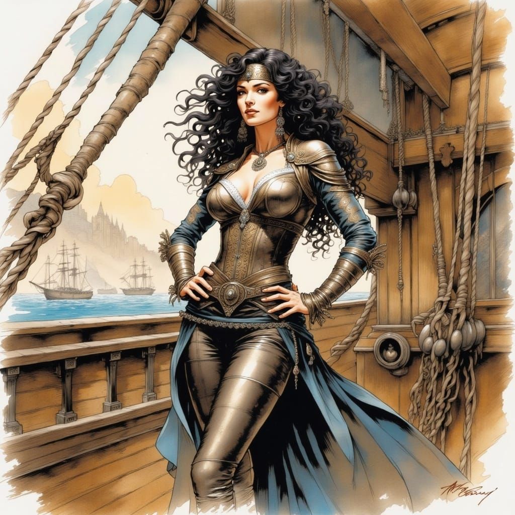 Sultry Pirate Siren in Watercolor