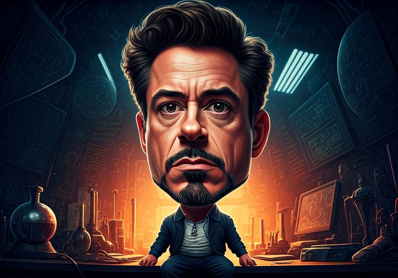 RDJ Caricature in Chaotic Lab, Graphic Novel Style