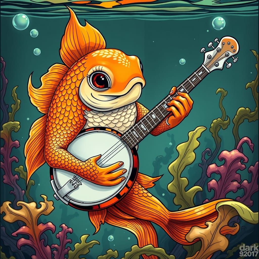 Goldfish Plays Banjo in Comic Book Style