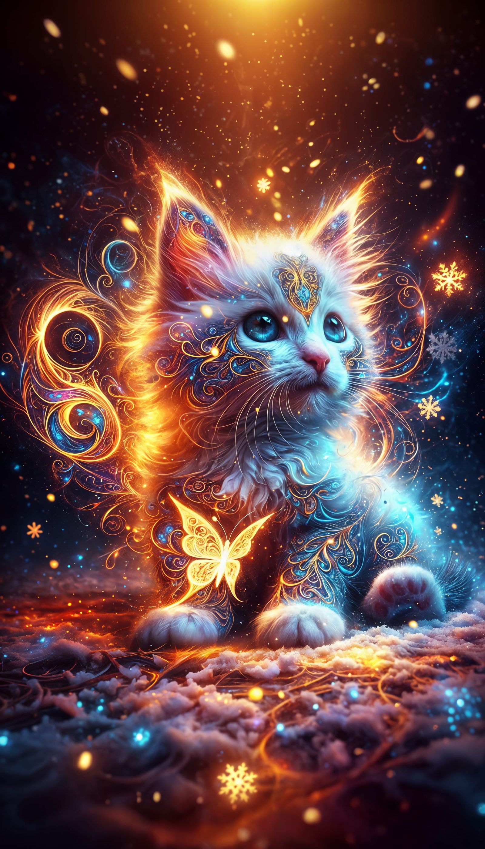 Enchanting Kitten in Snowy Magical Scene