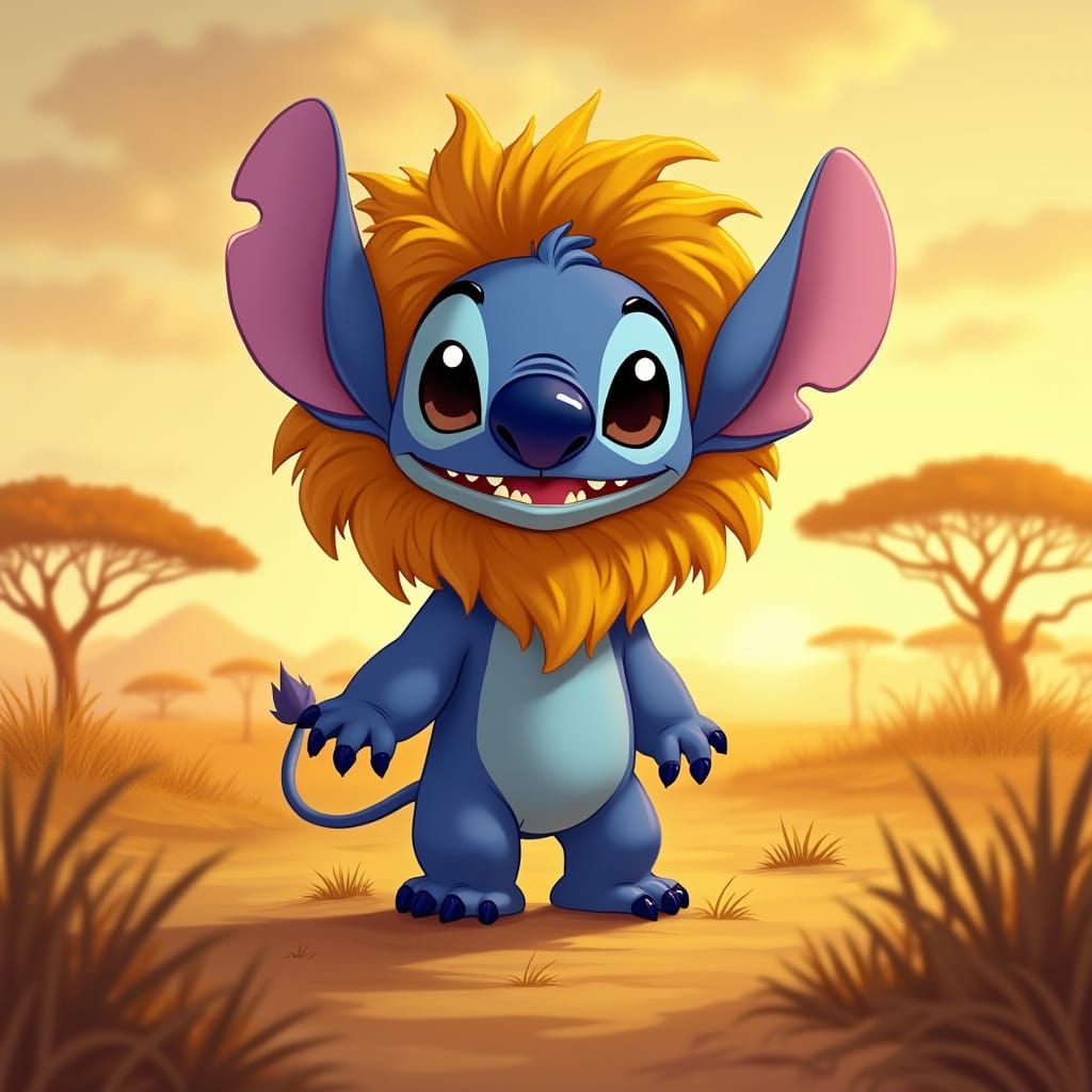 Stitch as a Lion in Disney Animation Style