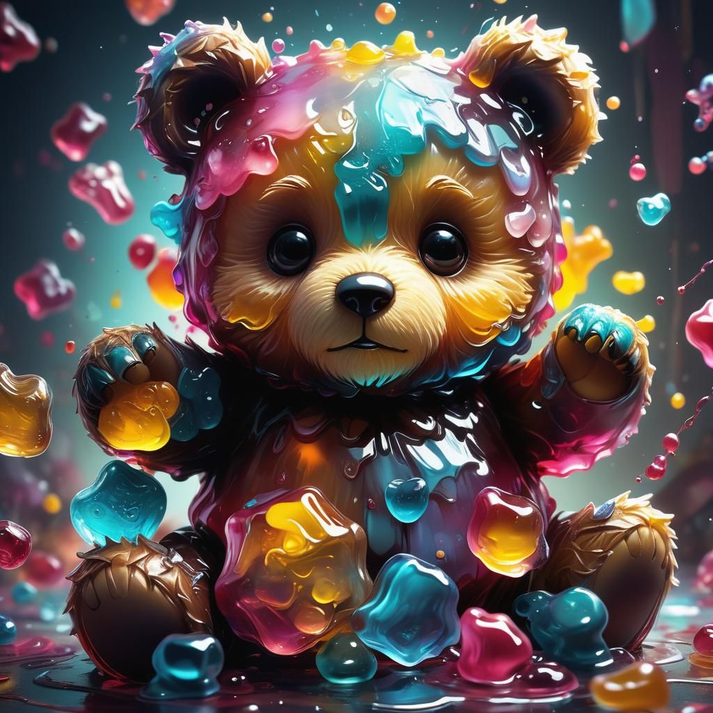 Jelly Teddy Bear in a Detailed Digital Illustration