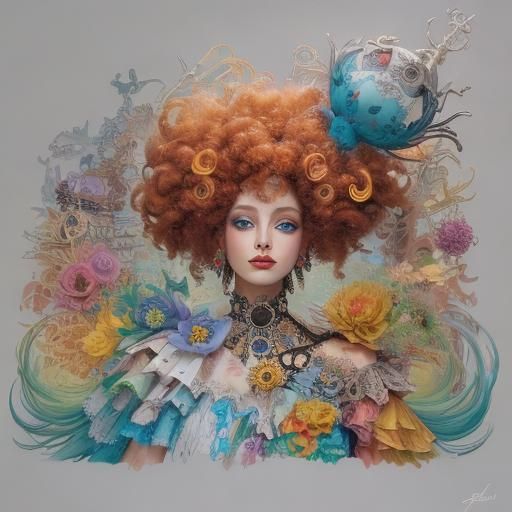 Whimsical Diva Portrait in Hyperrealistic Steampunk Style