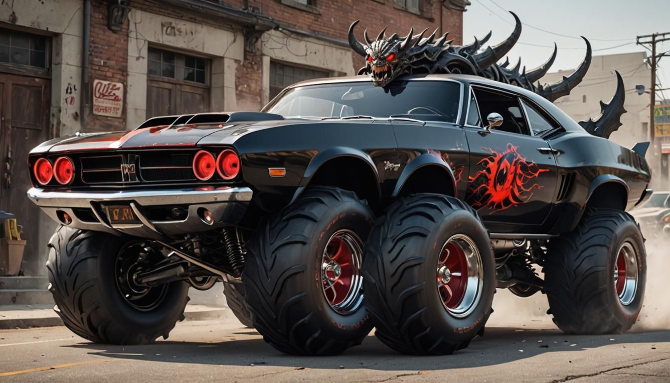 Monster Muscle Car Hybrid in Dark Fantasy Style