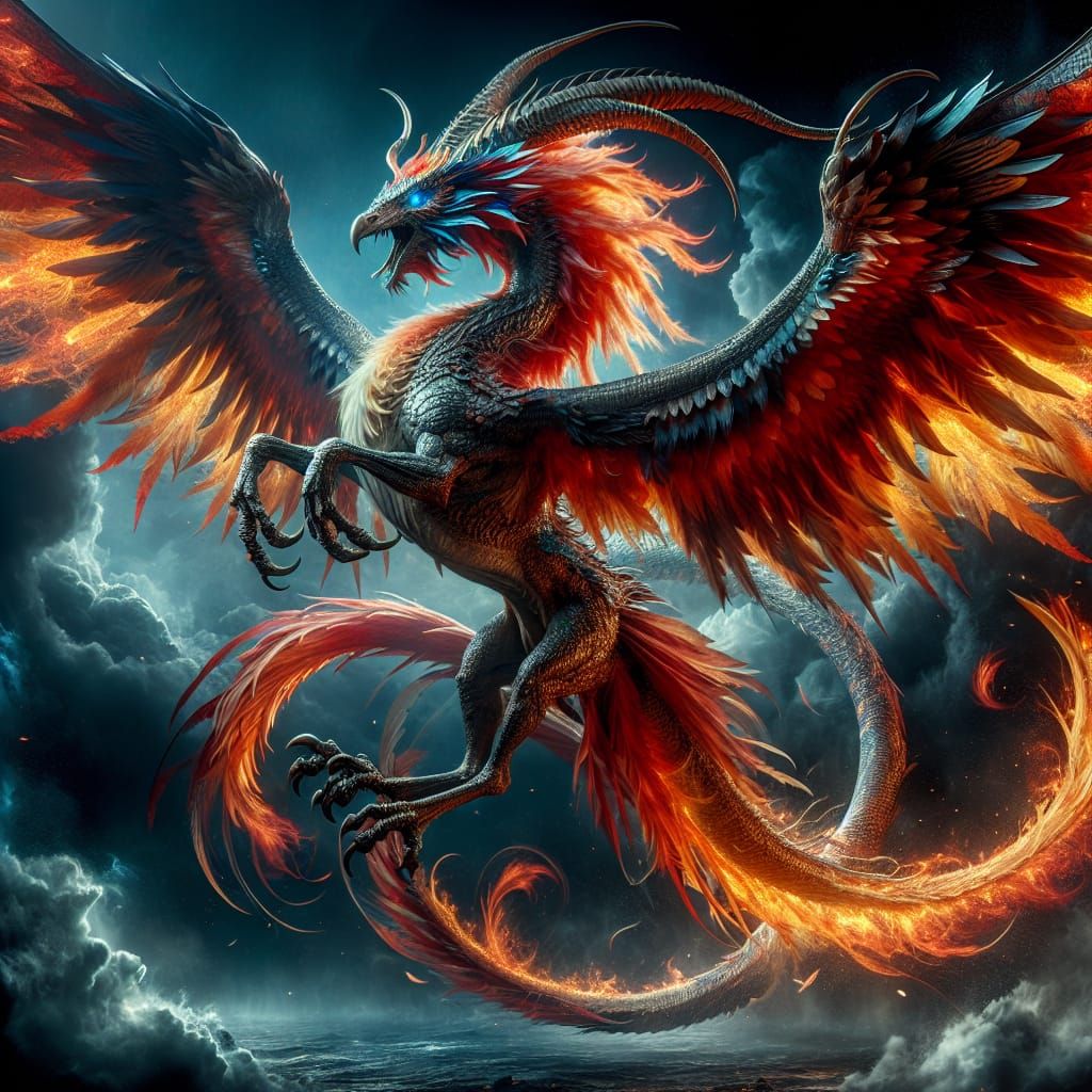 A hyper-realistic beautiful dragon/phoenix hybrid