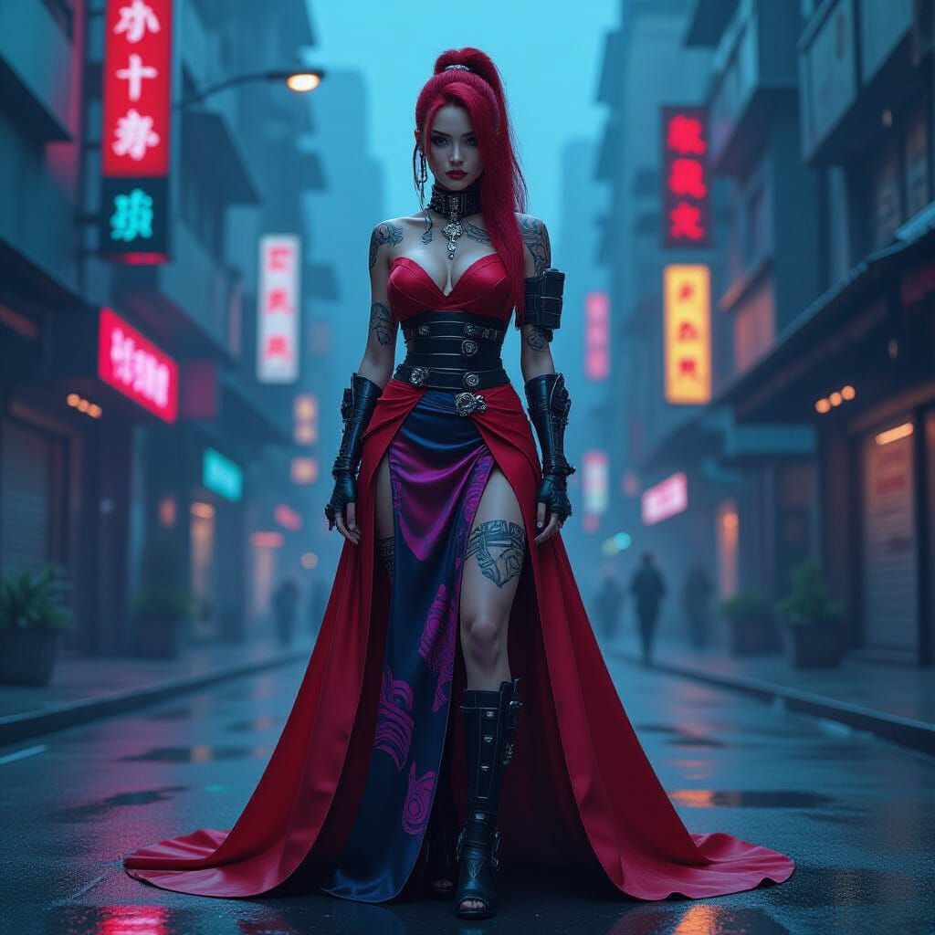 Atompunk Japanese Woman with Cybernetic Piercings