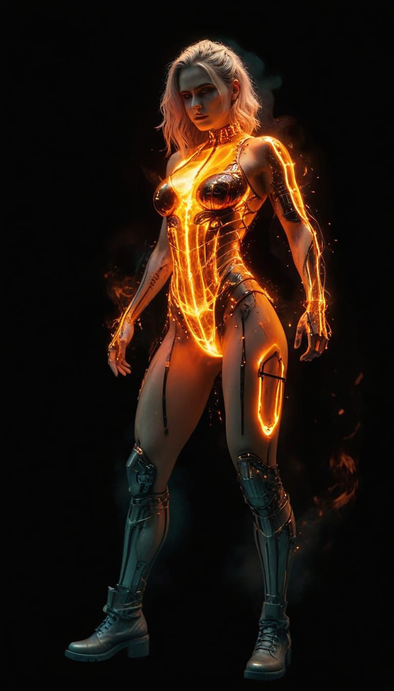 Cyberpunk Figure in Steel Cage Arena with Neon Lights