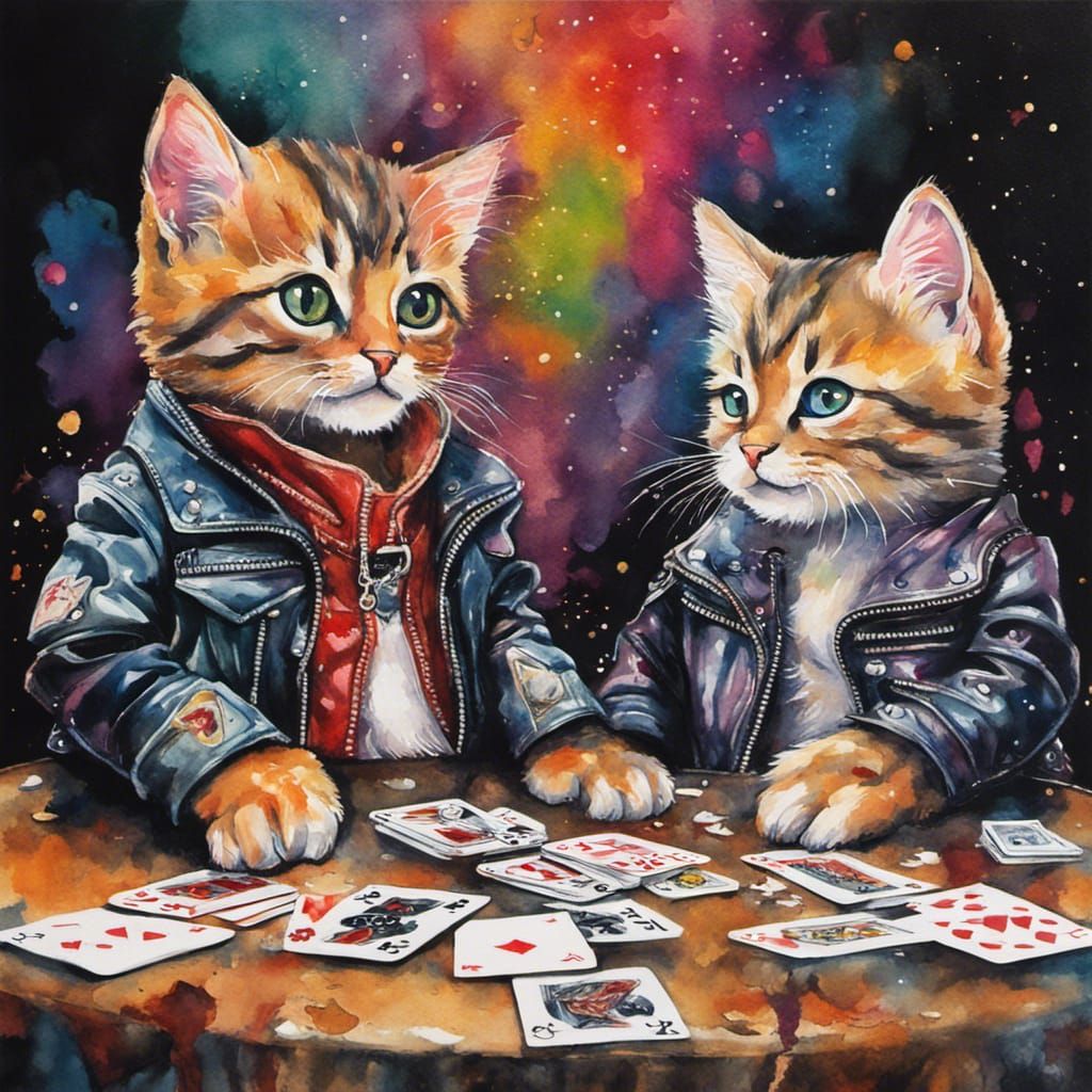 Kittens Playing Poker: Graffiti Watercolor Art