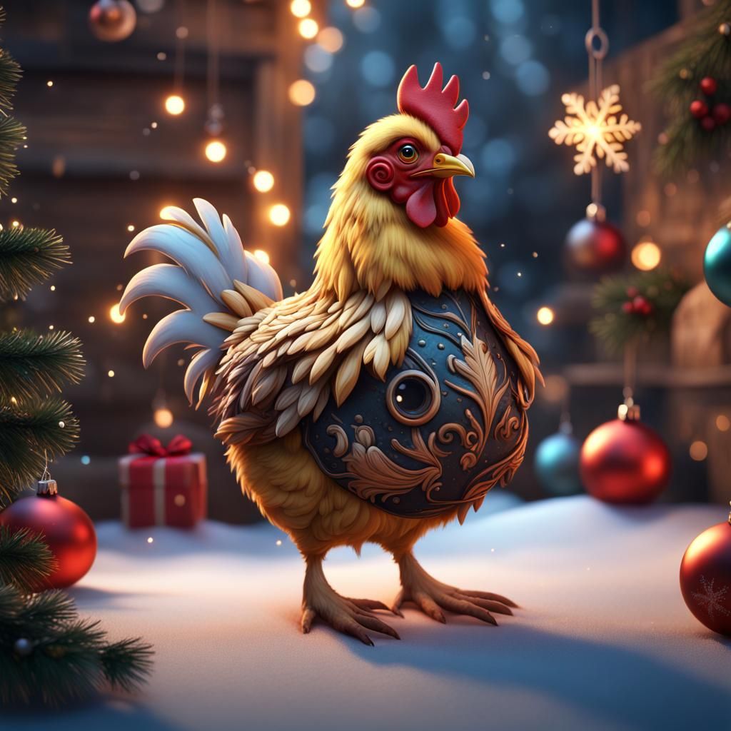 Cute Christmas Chicken Fantasy Concept Art