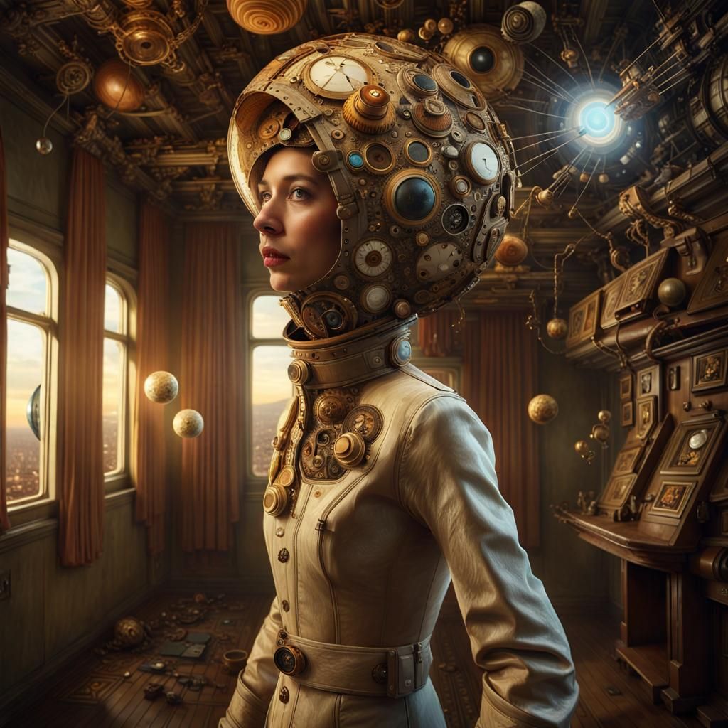 Surreal Spaceships Orbiting Sun in Dreamlike Magical Realism