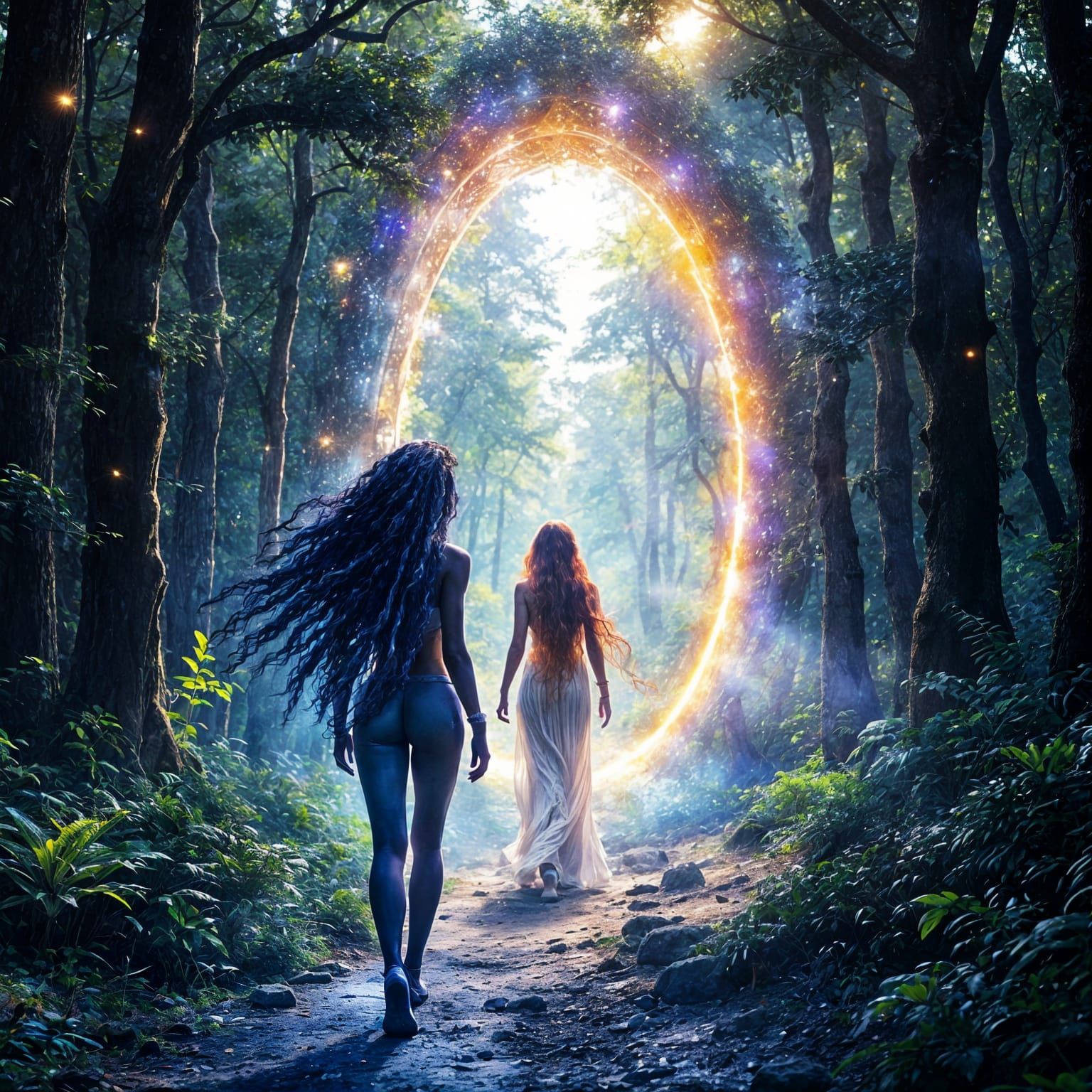 Cosmic Mayan Woman Finds Angel in Forest Portal