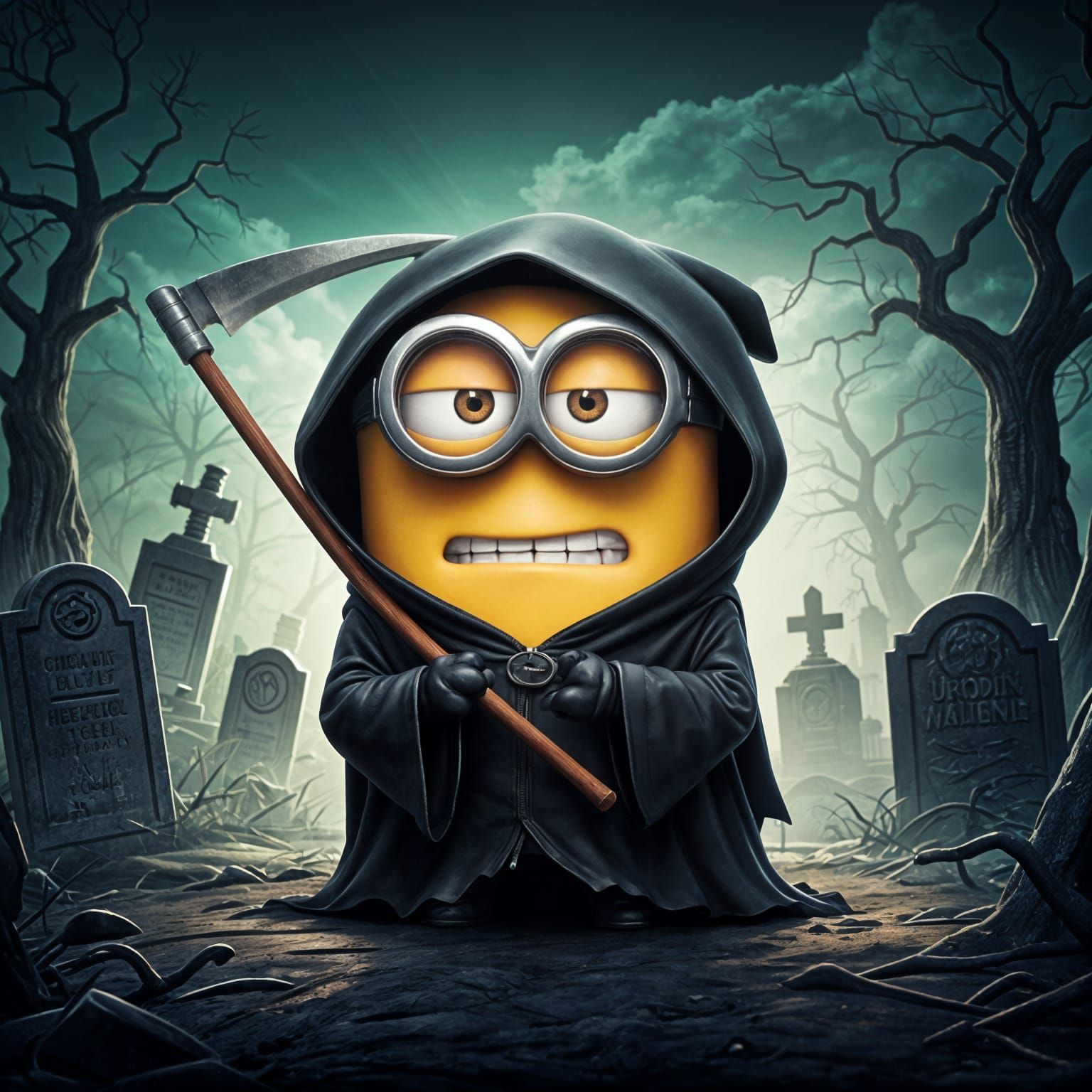 Minion Grim Reaper: Pixar-Style 3D Digital Art
