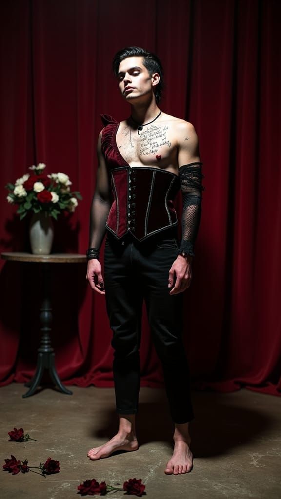 Gothic Harlequin Portrait on Stage in Digital Art Style