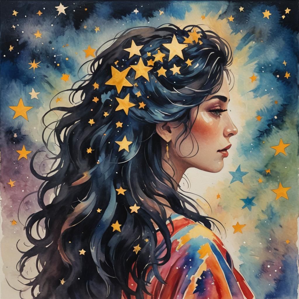 Silhouette of a woman with stars in her hair