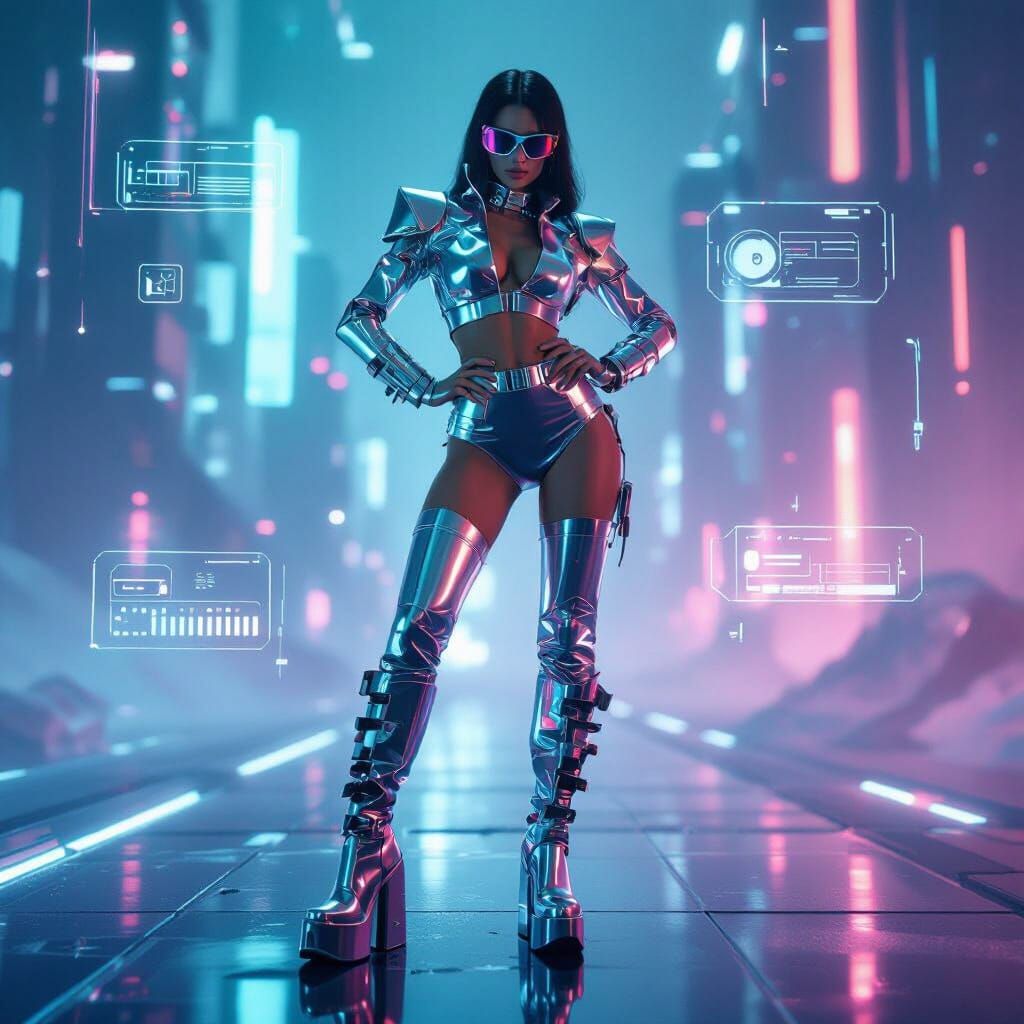 Futuristic Model in Chrome Outfit: Y2K Fashion Editorial