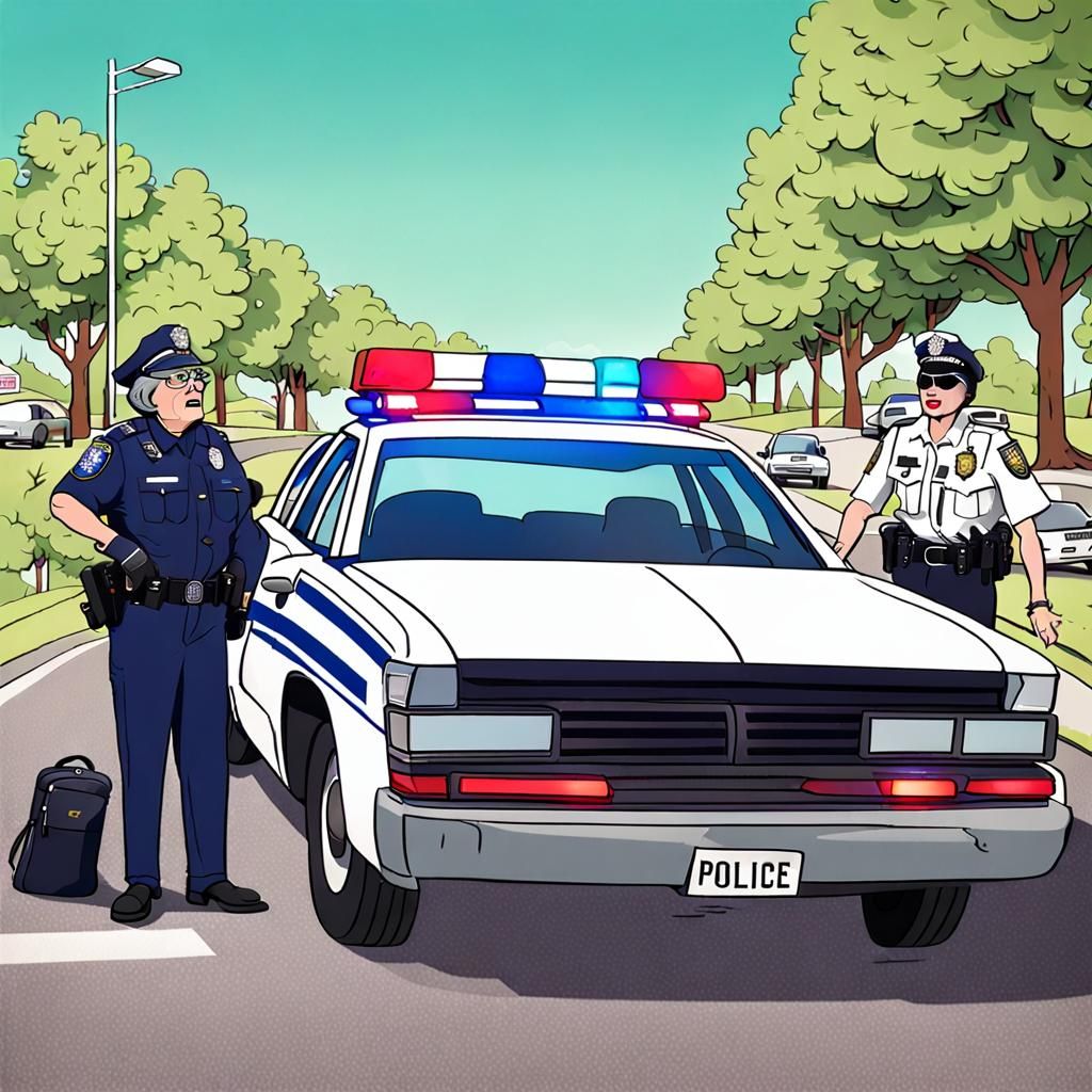 Humorous AI Image: Grandma Pulled Over by Police