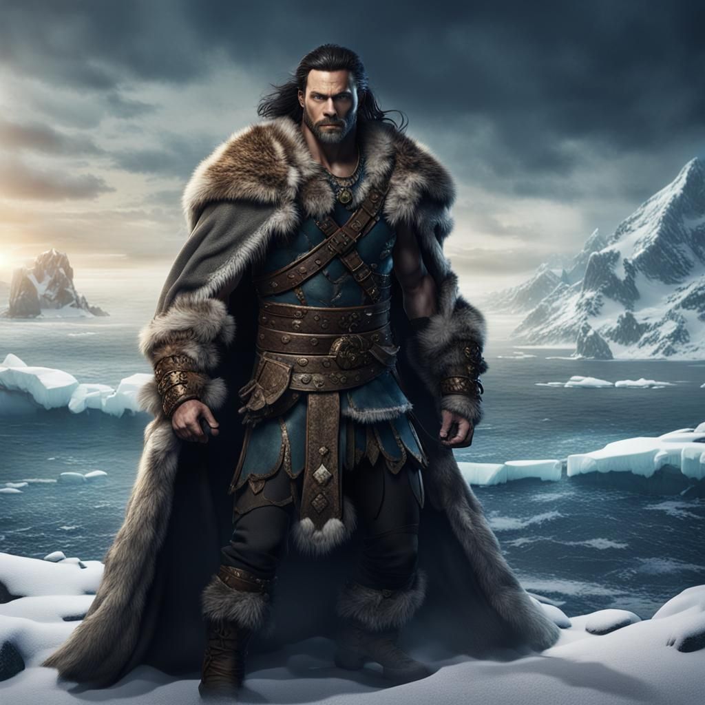 Barbarian Warrior in Winter Landscape, Detailed Matte Painti...