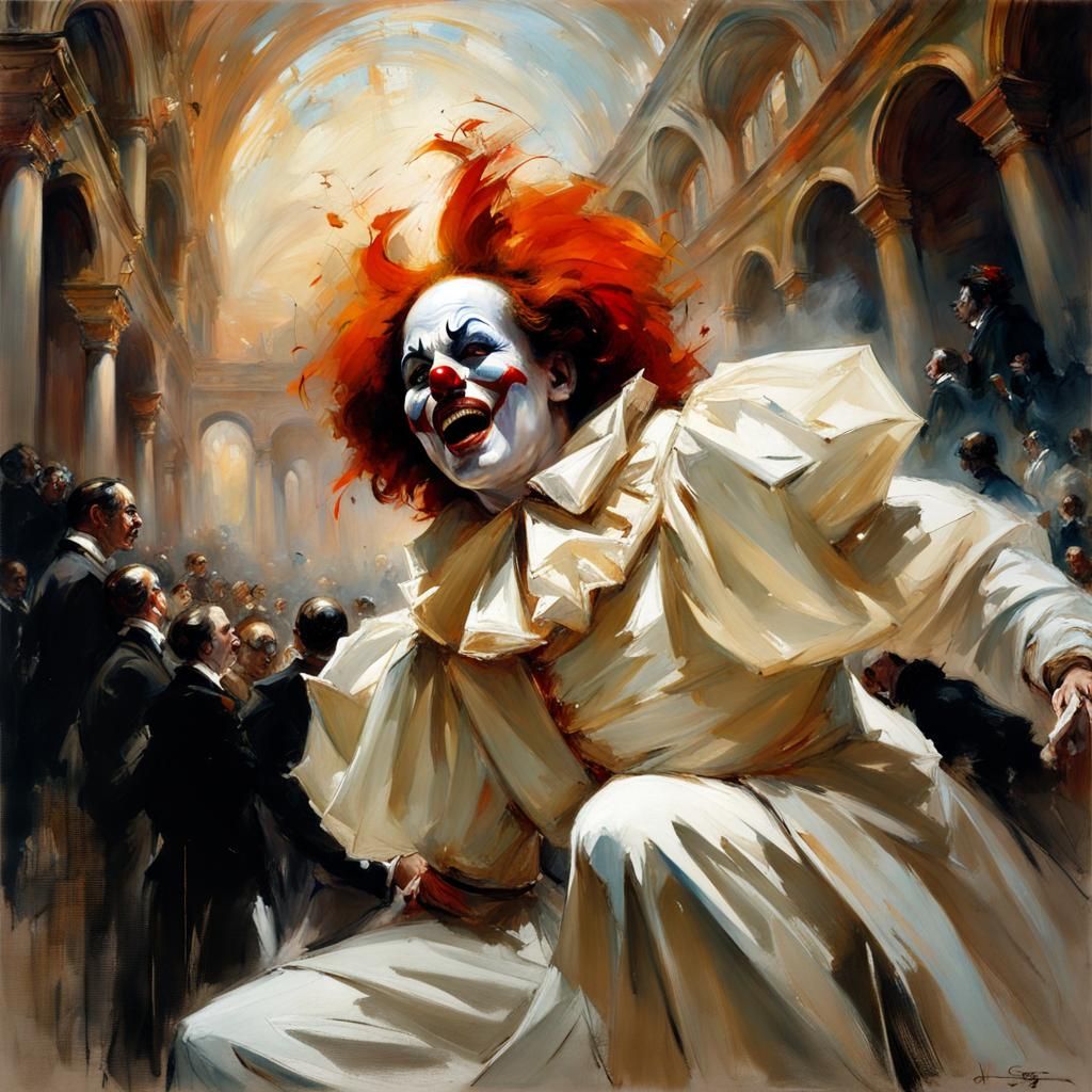 Crying Clown on Opera Stage, Digital Art