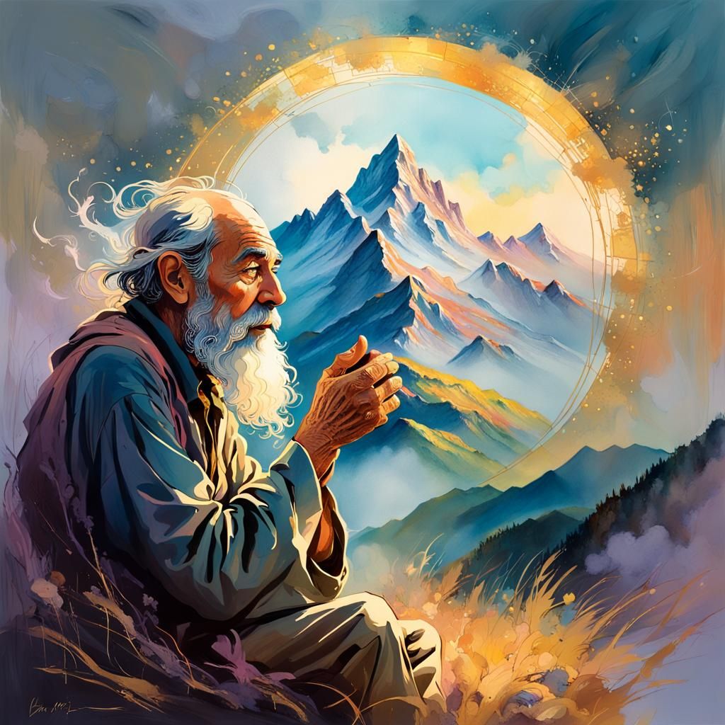 Mystical Mountain Meditation in a Surreal Style