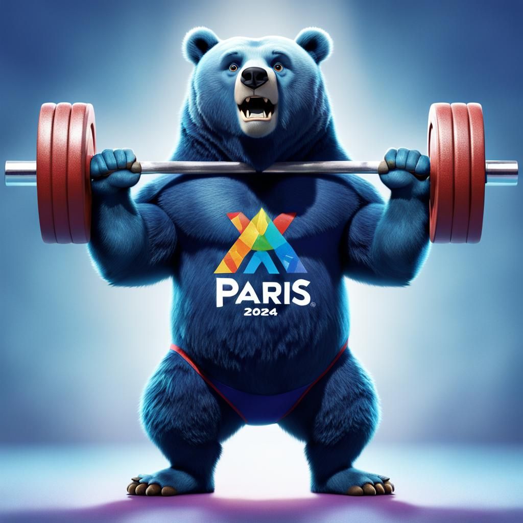 Weightlifting Bear at Paris Olympics 2024: Pixar Style