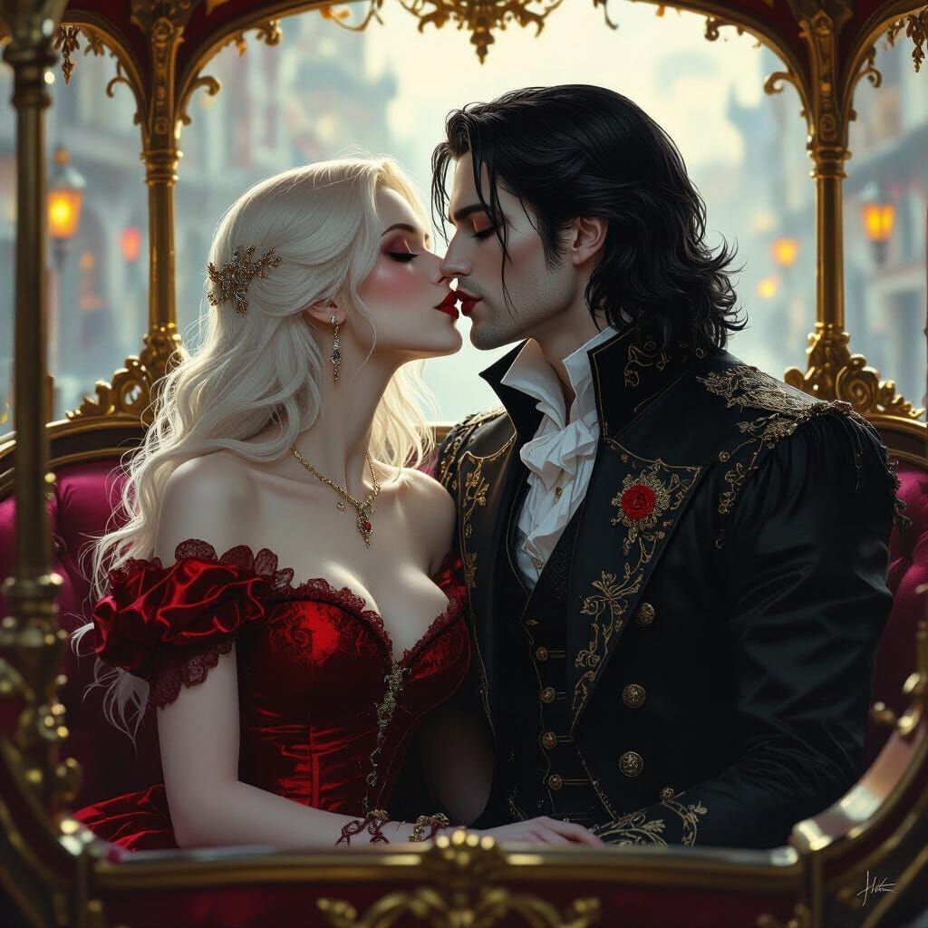 Gothic Vampire Couple in Carriage: Dark Fantasy Art