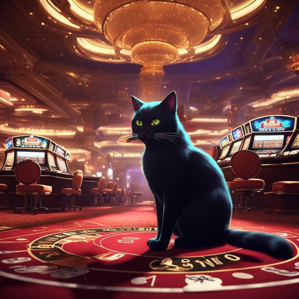 Cat Wins Big at Casino: 3D Rendered Art