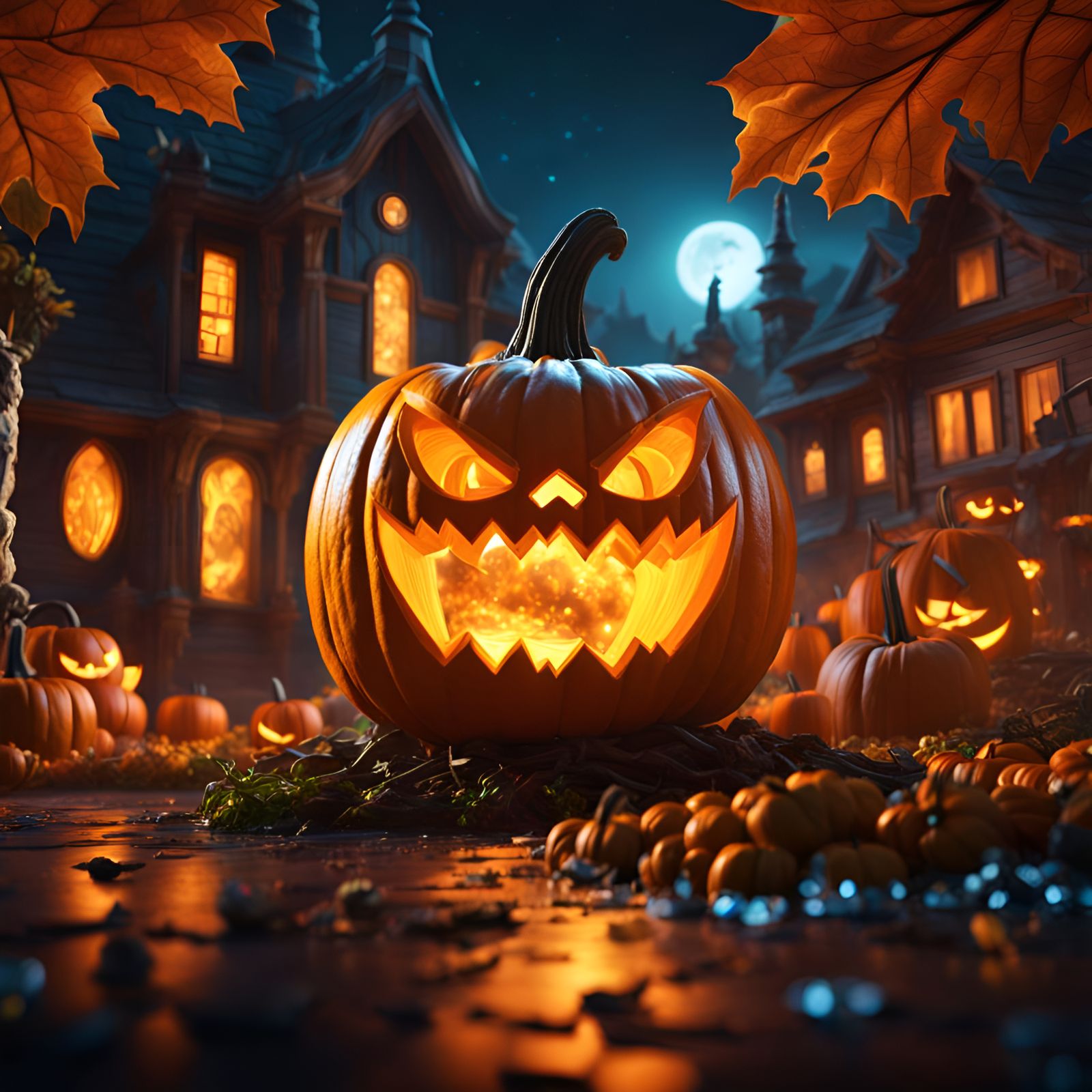 Nano-Circuitry Pumpkin in Cosmic Halloween Village