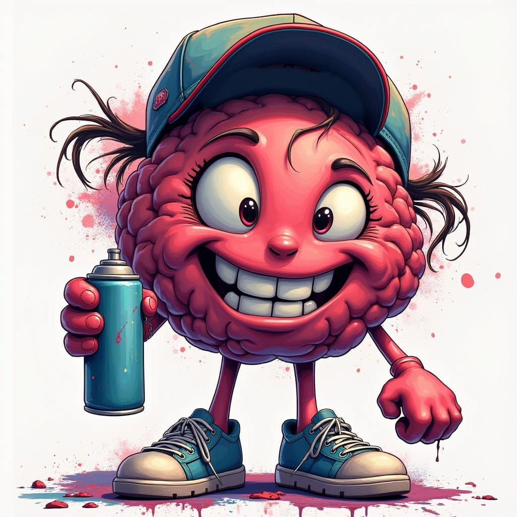 Smiling Brain Graffiti Art Character in Street Style