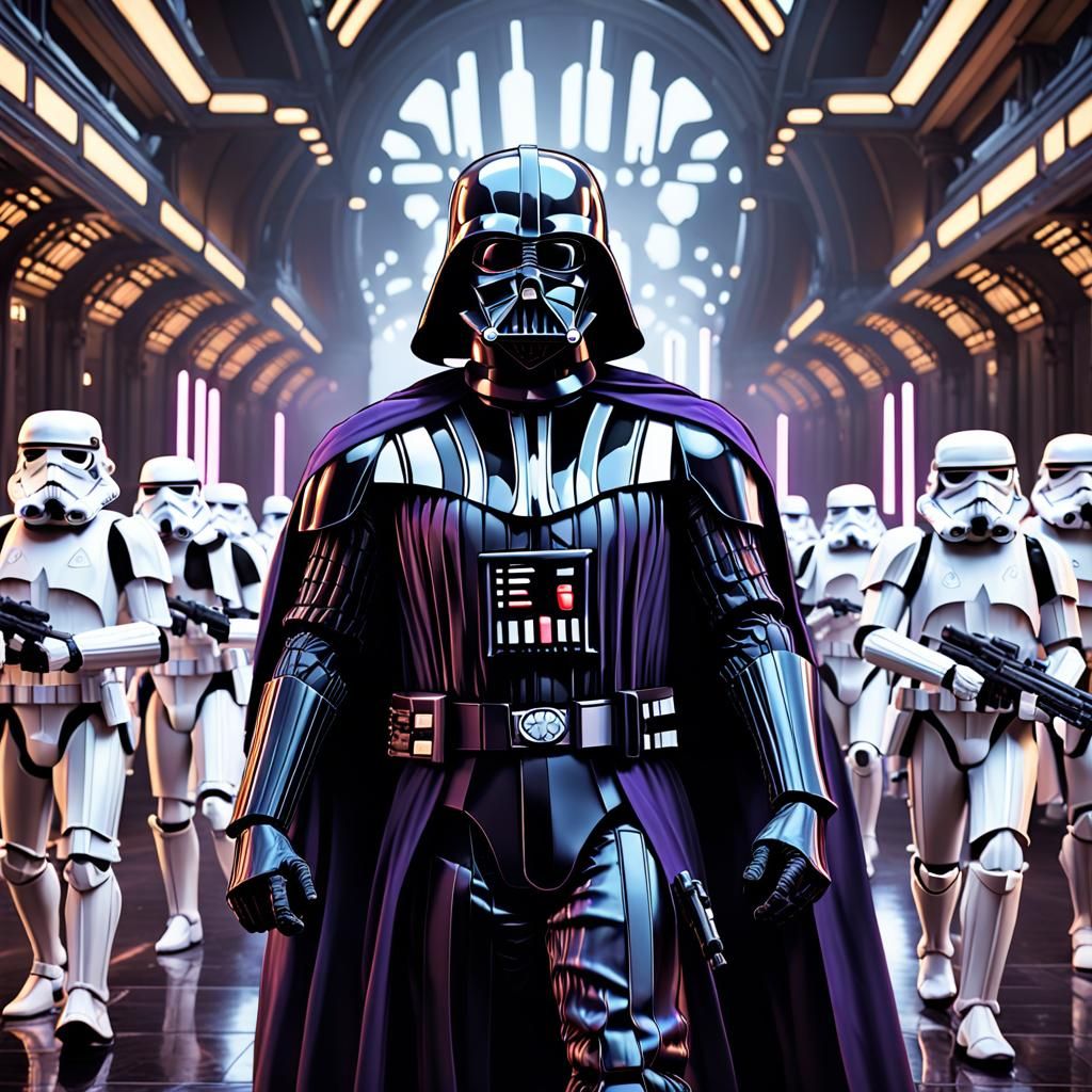 Darth Vader Leading Stormtroopers: Dark Fantasy Art