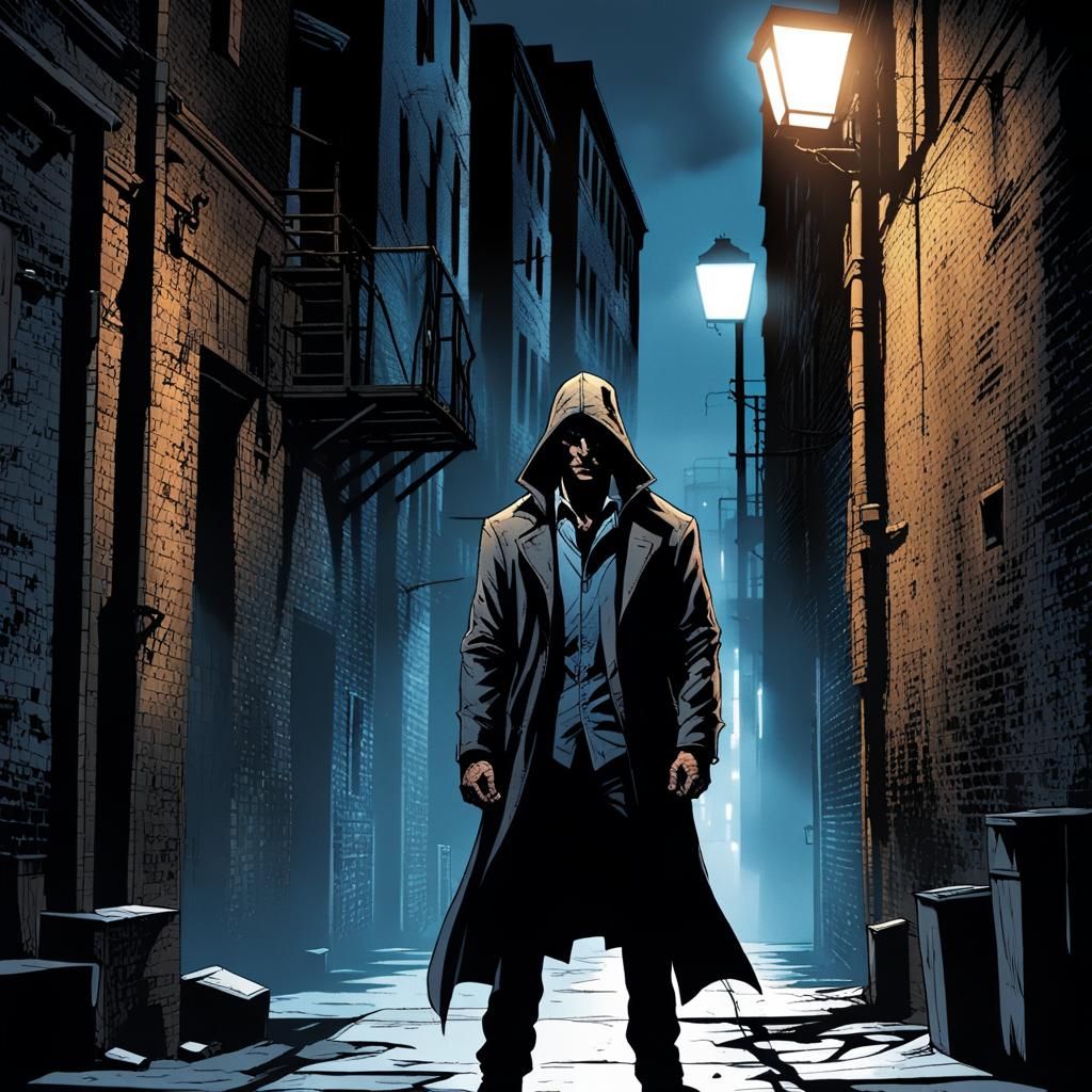 Brooding Anti-Hero in Urban Noir Comic Art