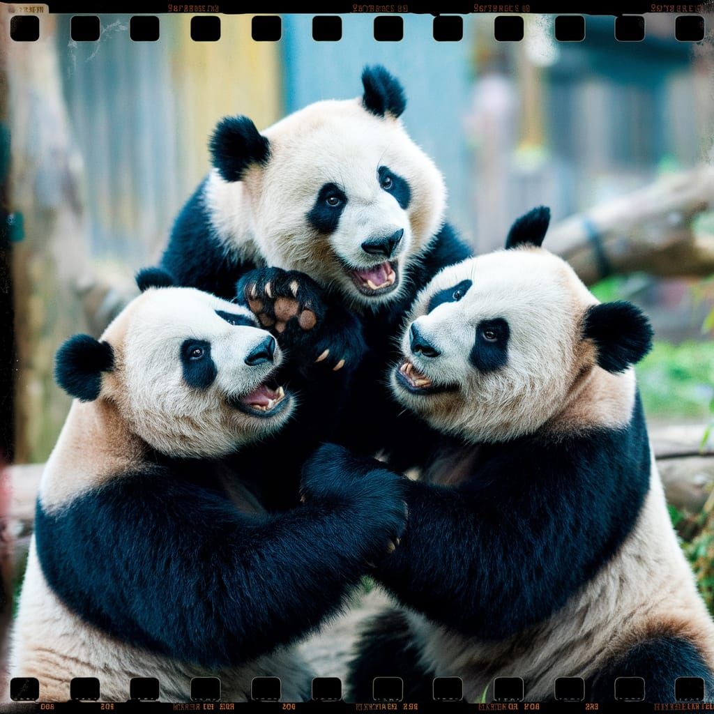 Pandas Playfully Interact in Cinematic Film Still