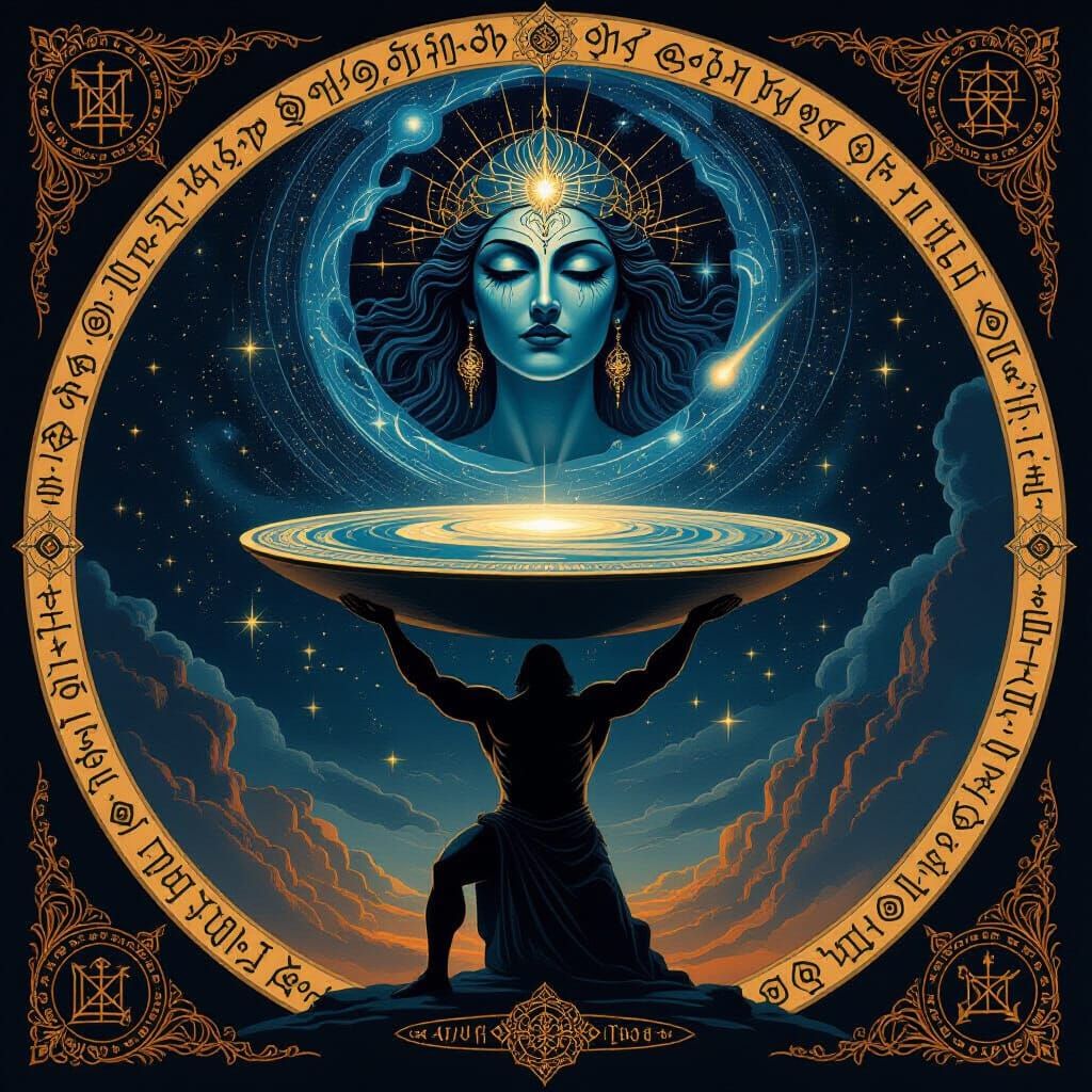 Flat Earth Held By Atlas Under Cosmic Goddess Tiamat