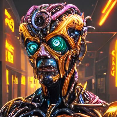 Psychedelic Metallic Biopunk Man with Giant Brain